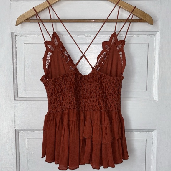 FREE PEOPLE ADELLA TIERED RUFFLE AND LACE CAMI TOP - Picture 5 of 12
